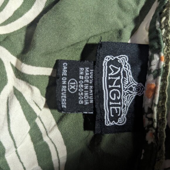 Angie Floral Green Tie Front Short Sleeve Kimono Cardigan Cover Up Tropical 1X - Picture 8 of 8